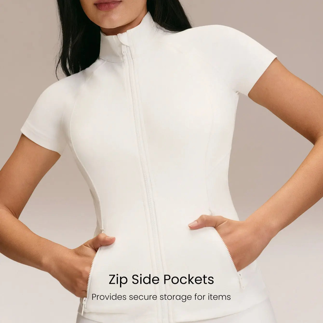 GLOWMODE Featherfit BBL Slim-Fit Short-Sleeve Zippered Side Pockets Zip-Up Jacket Buttery-Soft Sweat-Wicking Stretchy Yoga Pilates Studio Daily Active Wear