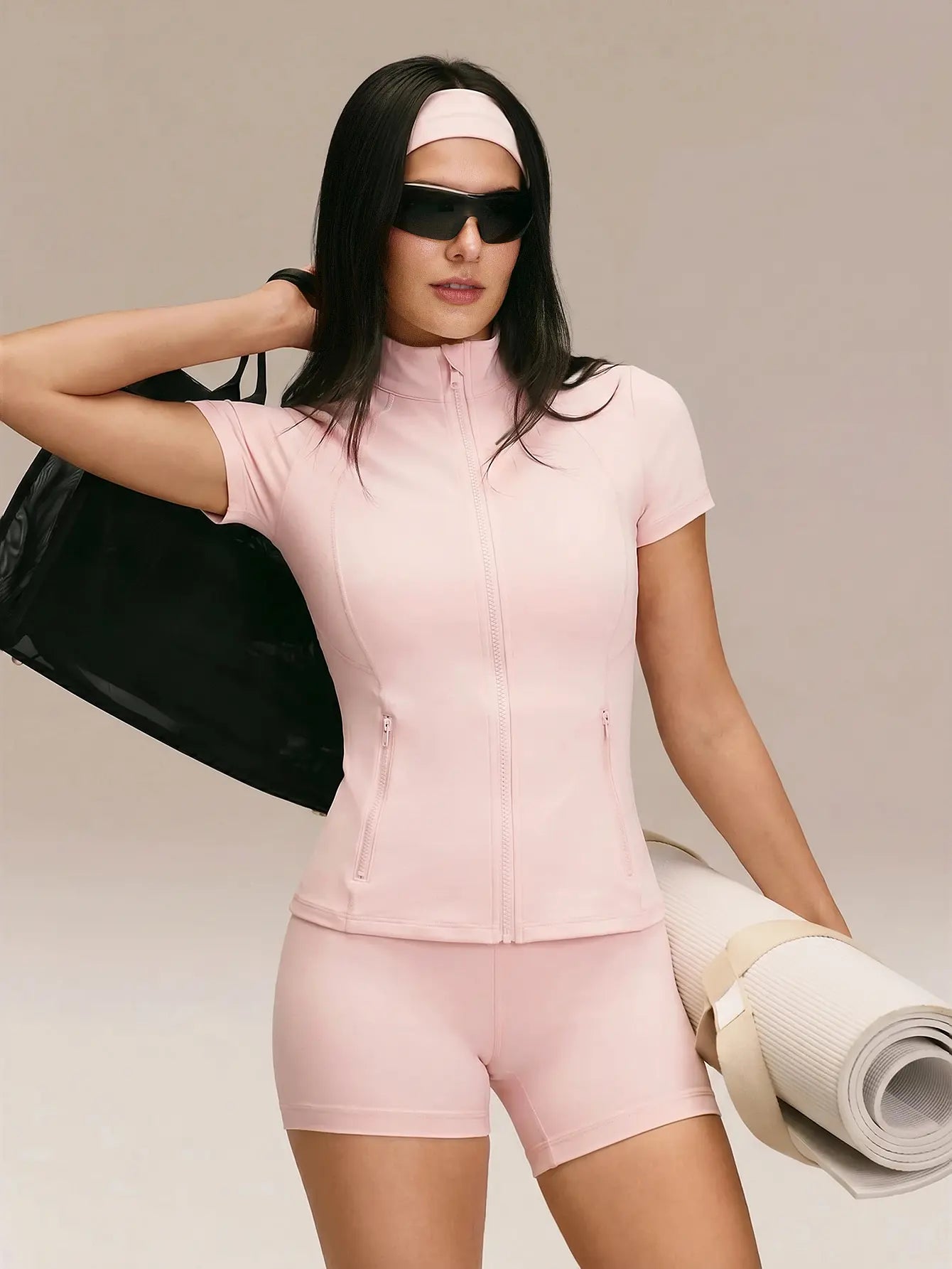 GLOWMODE Featherfit BBL Slim-Fit Short-Sleeve Zippered Side Pockets Zip-Up Jacket Buttery-Soft Sweat-Wicking Stretchy Yoga Pilates Studio Daily Active Wear